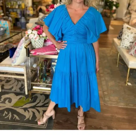 black halo blue dress Black Halo Birdie Midi Dress in Cornflower Blue